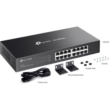 TP-Link ES216G -  Switch Gestionable Layer 2 Serie Omada, 16x Puertos Gbps, Sobremesa y Rack, Carcasa Metálica, Sin Ventilador