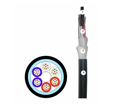 Telnet FVP 24 fo G.652.D (6x4f) Cable de fibra óptica monomodo (G.652.D) de 24 fibras con Fibra de vidrio + cubierta PE (2 km)