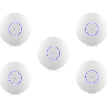 Ubiquiti U7-PRO-5 Pack de 5 puntos de acceso WiFi 7 con tres radios compatible con 6 GHz. 140 m² cobertura. Más de 300 dispositivos. Alimentado por PoE+. Enlaces hasta 2,5GbE. Incluye accesorio de montaje en techo