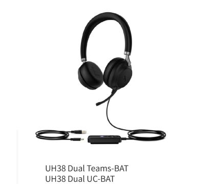 Yealink UH38 Dual UC / TEAMS -BAT Auriculares binaurales Bluetooth 5.1 y USB-A, batería integrada, micro con cancelación de ruido,